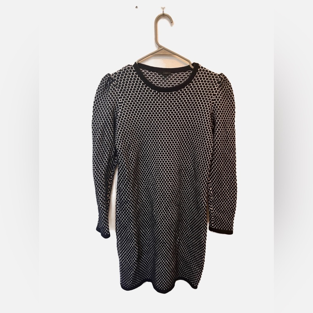 COS Honeycomb Pattern Sweater Dress Black/White Cotton Size XS
